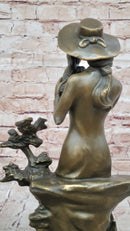 Young Lady Holding Puppy Dog - Signed Bronze Sculpture on Marble
