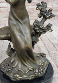 Young Lady Holding Puppy Dog - Signed Bronze Sculpture on Marble