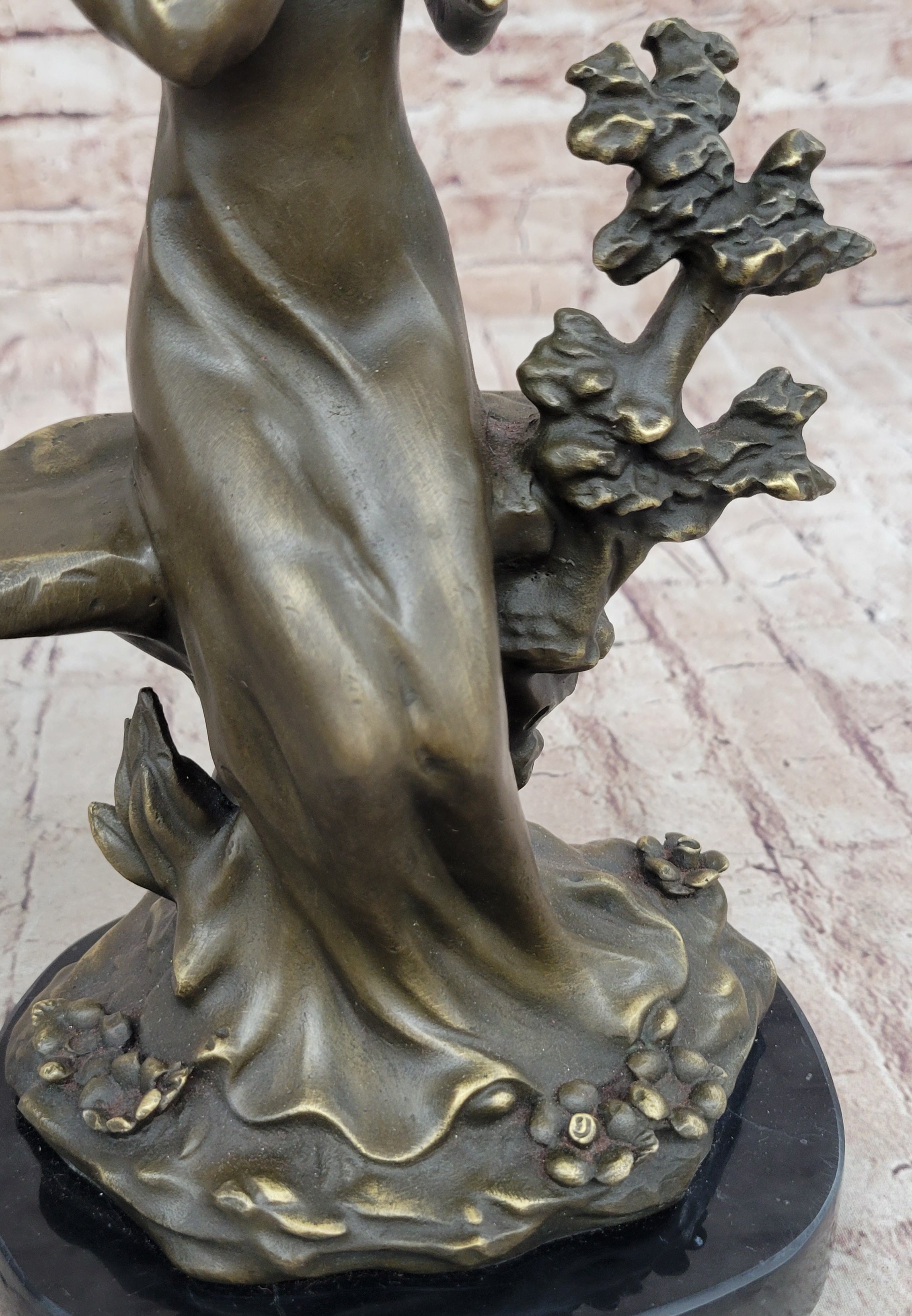 Young Lady Holding Puppy Dog - Signed Bronze Sculpture on Marble
