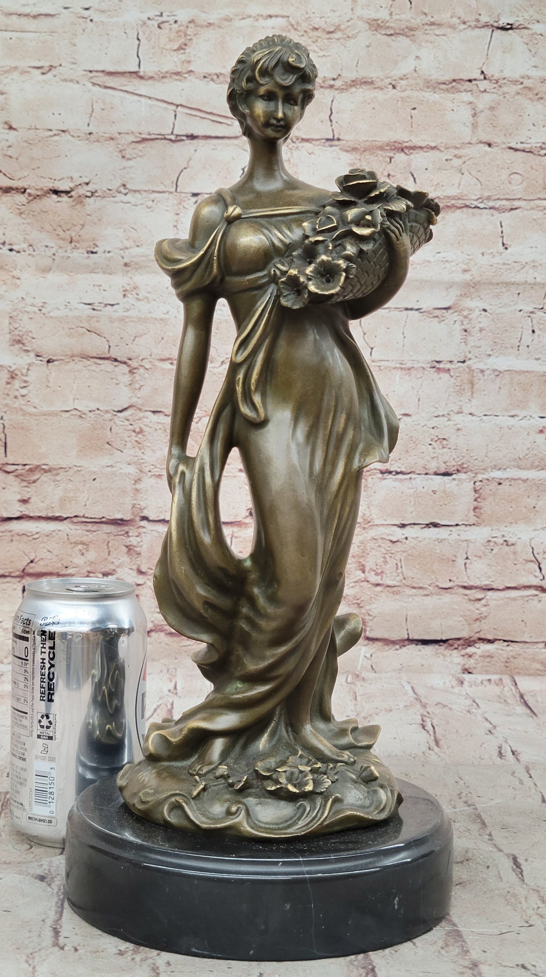 Young Woman Holding Basket of Flowers - Milo Art Deco Bronze