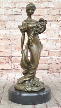 Young Woman Holding Basket of Flowers - Milo Art Deco Bronze
