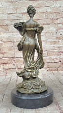 Young Woman Holding Basket of Flowers - Milo Art Deco Bronze