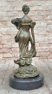 Young Woman Holding Basket of Flowers - Milo Art Deco Bronze