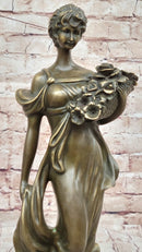 Young Woman Holding Basket of Flowers - Milo Art Deco Bronze