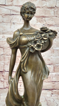 Young Woman Holding Basket of Flowers - Milo Art Deco Bronze