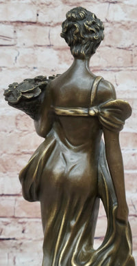 Young Woman Holding Basket of Flowers - Milo Art Deco Bronze