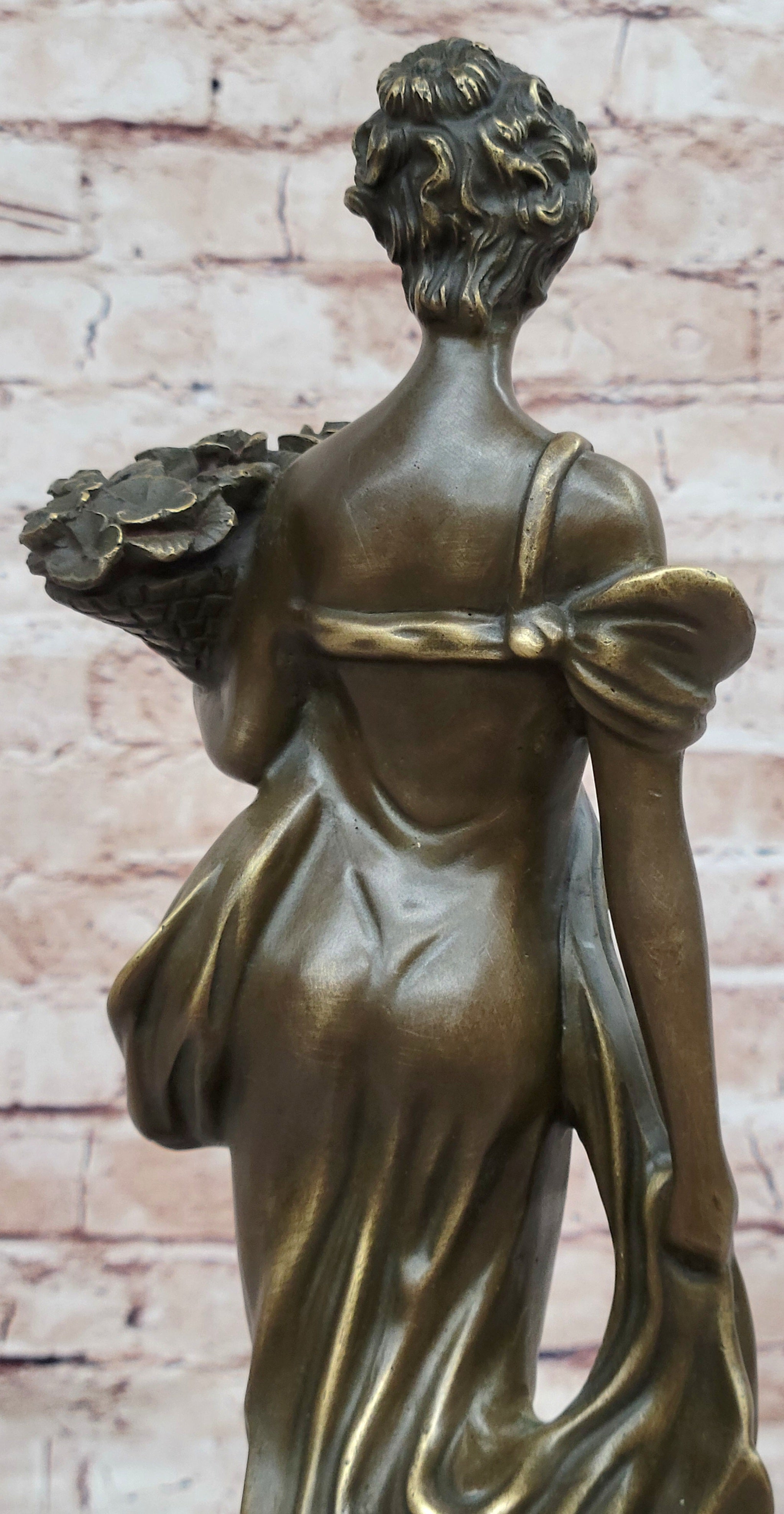 Young Woman Holding Basket of Flowers - Milo Art Deco Bronze