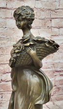 Young Woman Holding Basket of Flowers - Milo Art Deco Bronze