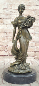 Young Woman Holding Basket of Flowers - Milo Art Deco Bronze