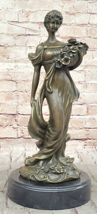 Young Woman Holding Basket of Flowers - Milo Art Deco Bronze