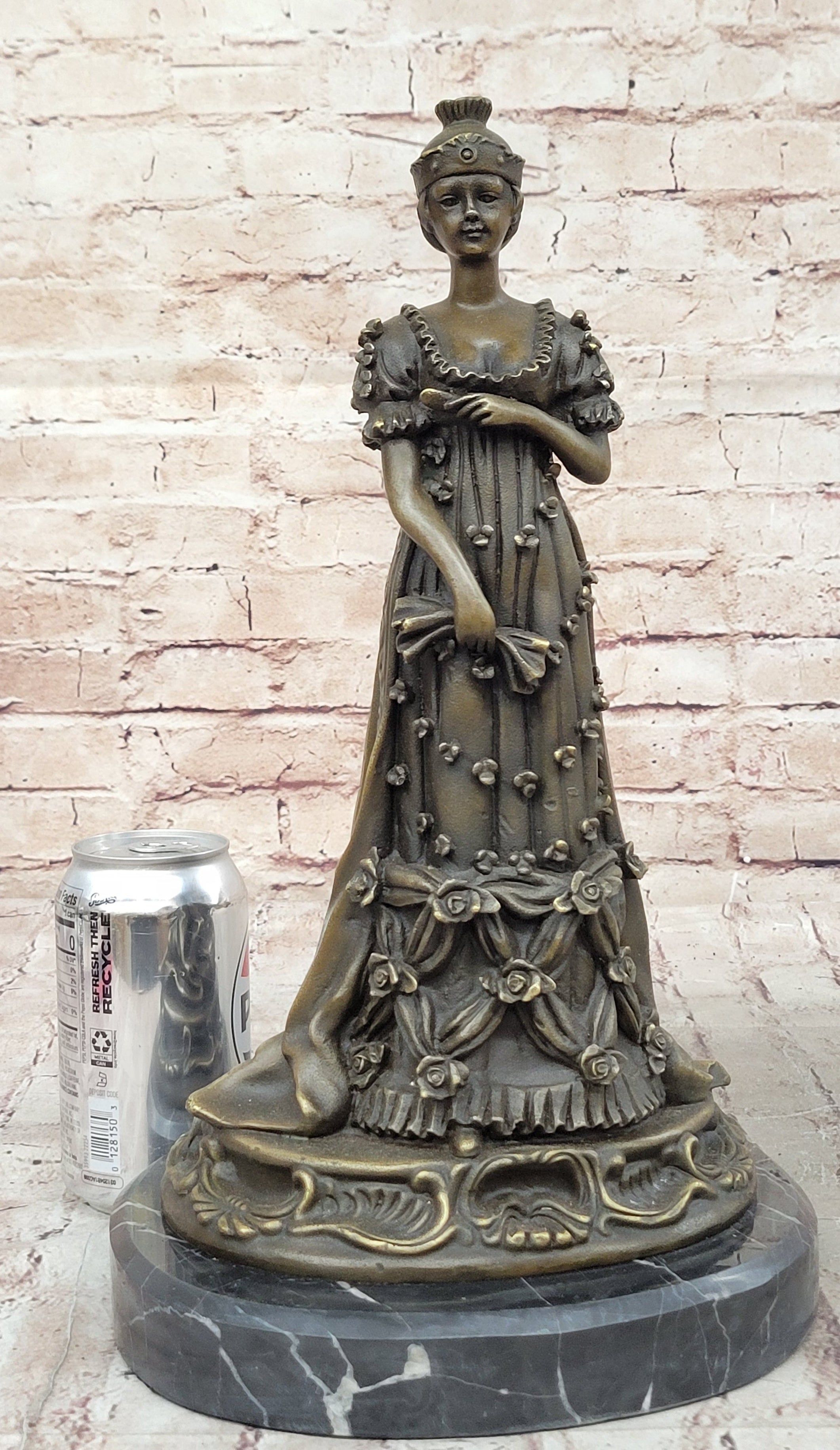 Art Deco Bronze Sculpture of Queen in Floral Dress - Female Figure by Milo