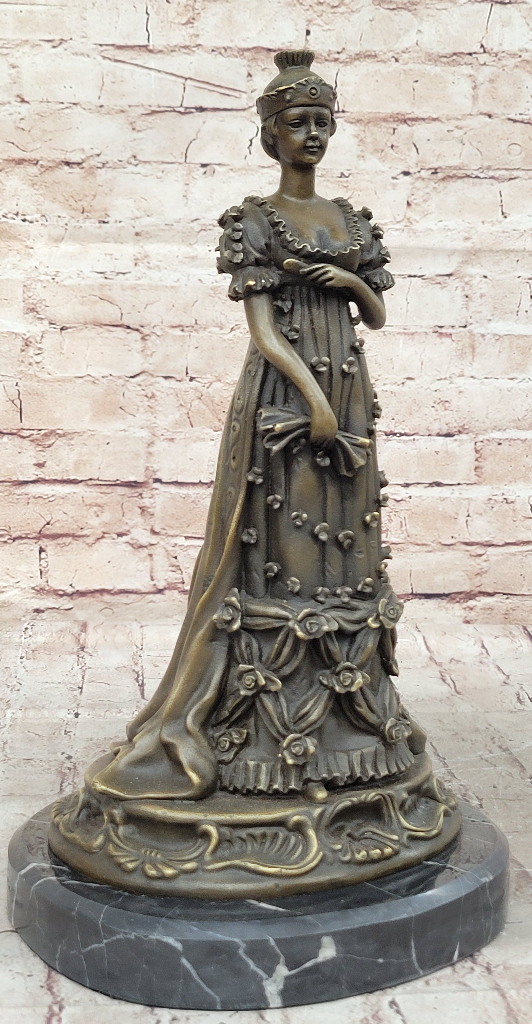 Art Deco Bronze Sculpture of Queen in Floral Dress - Female Figure by Milo