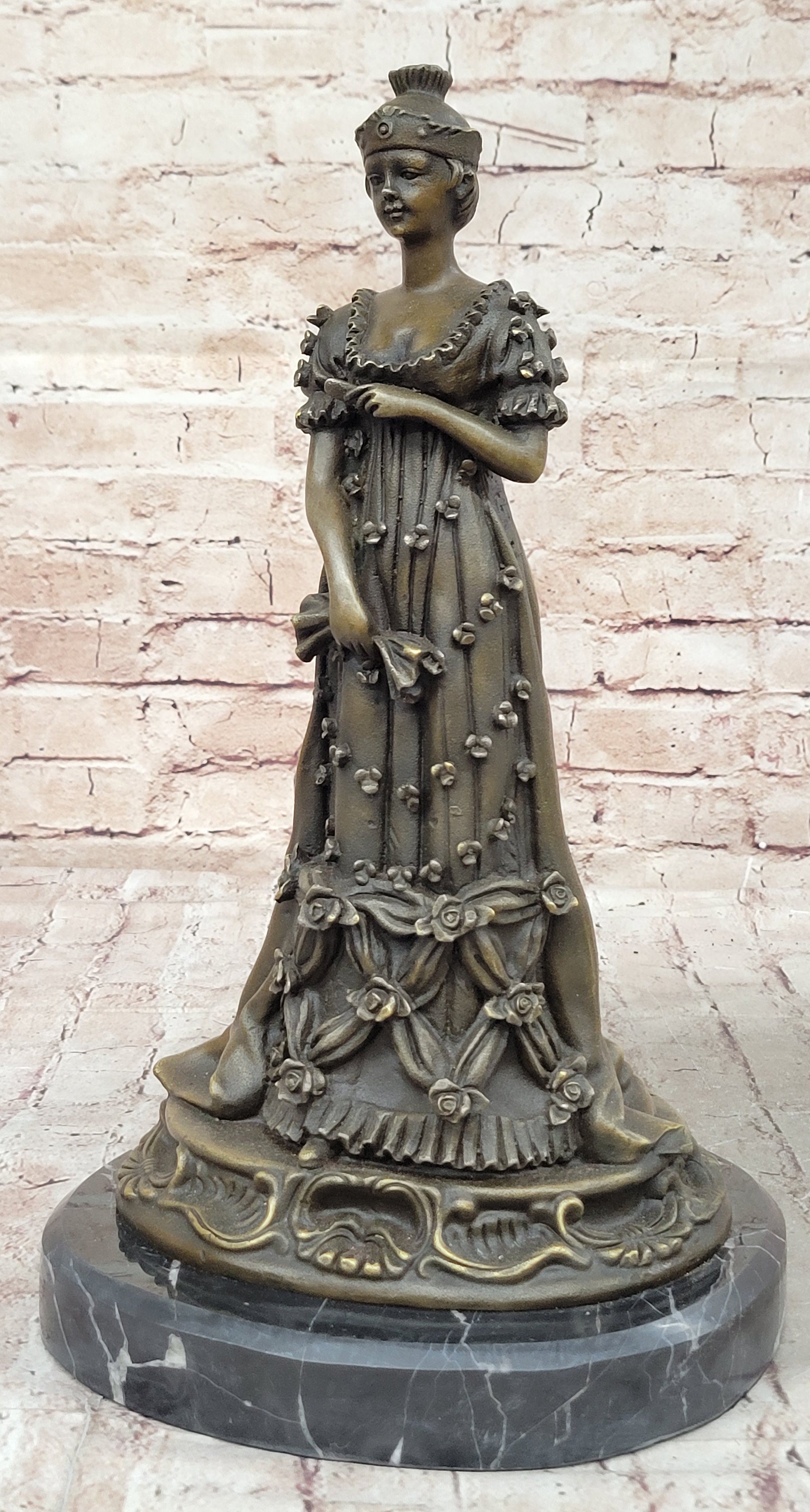 Art Deco Bronze Sculpture of Queen in Floral Dress - Female Figure by Milo