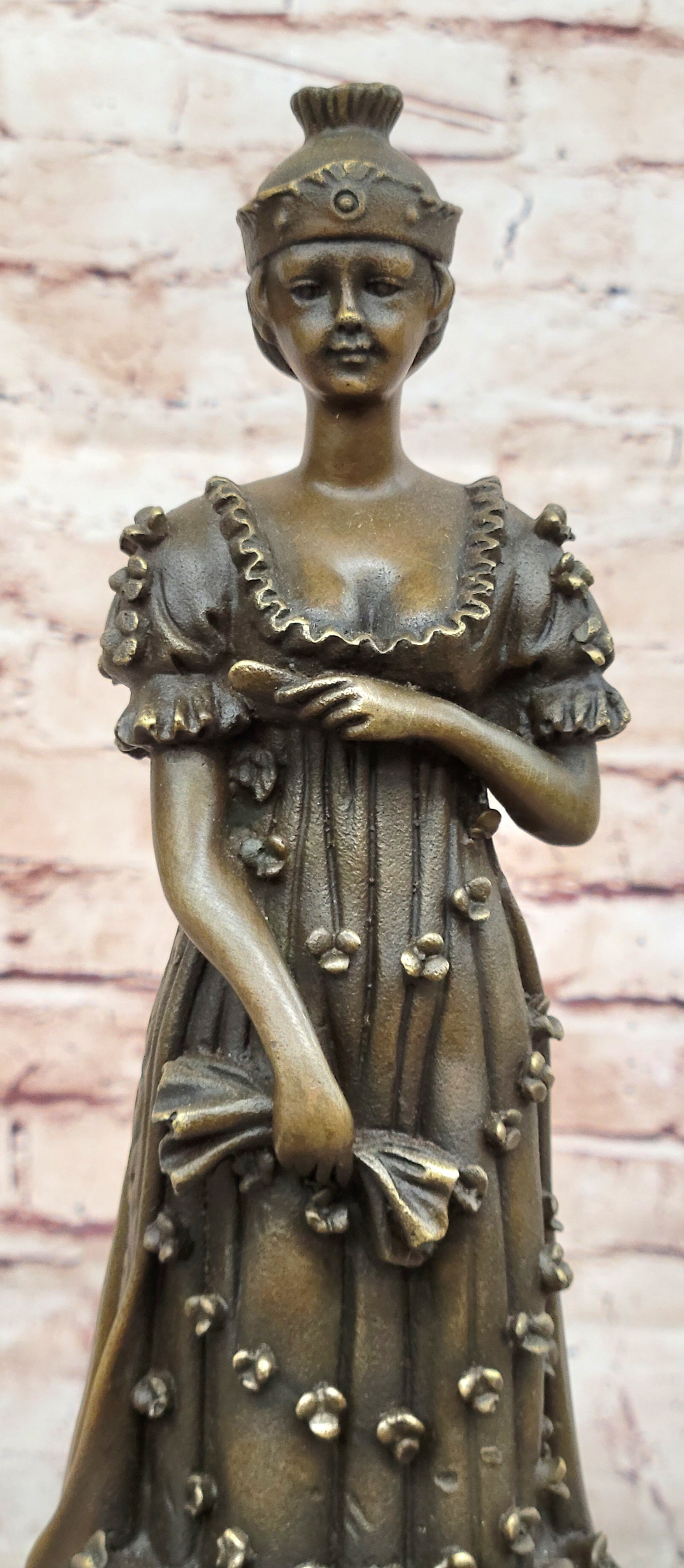 Art Deco Bronze Sculpture of Queen in Floral Dress - Female Figure by Milo