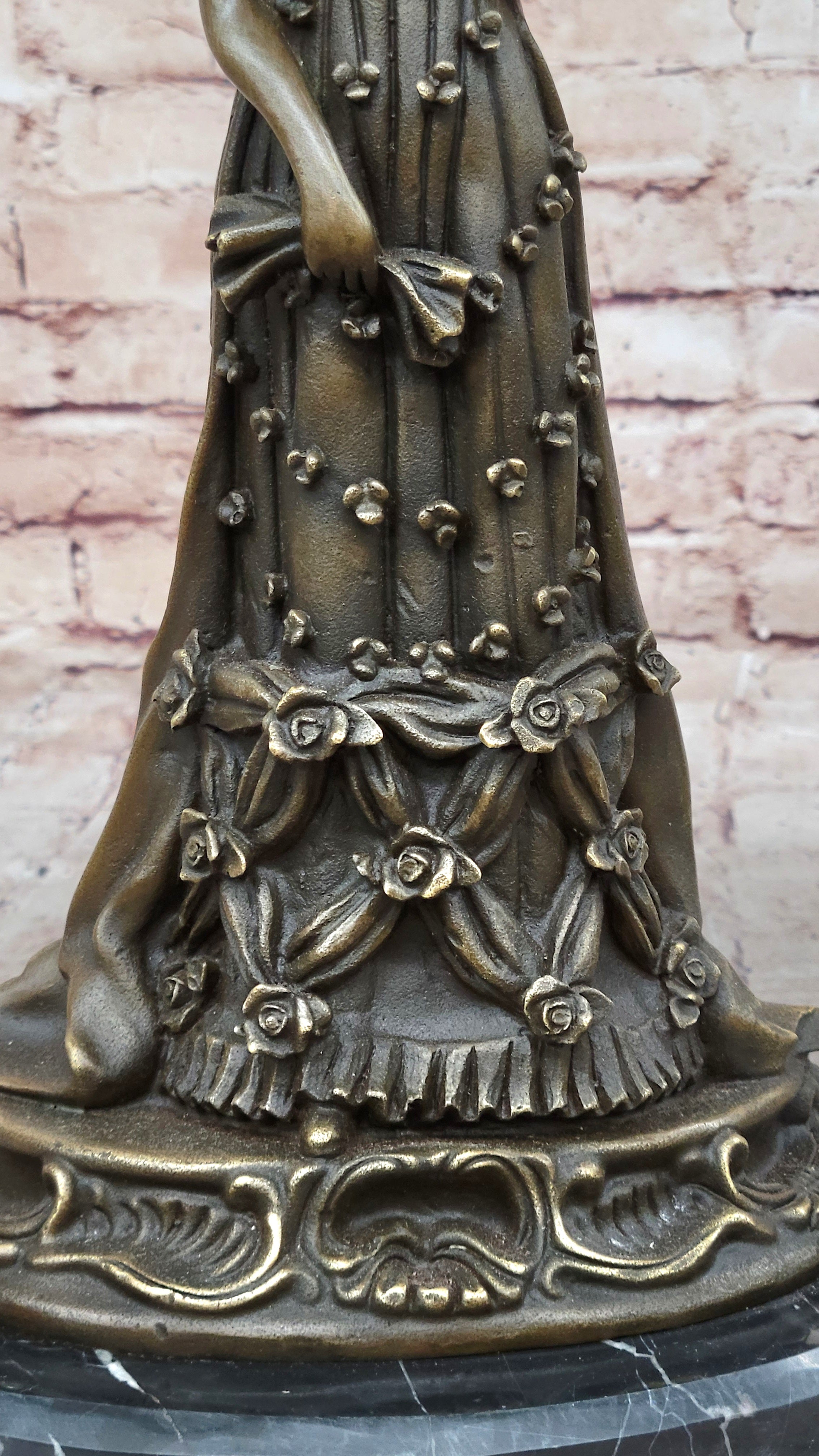 Art Deco Bronze Sculpture of Queen in Floral Dress - Female Figure by Milo