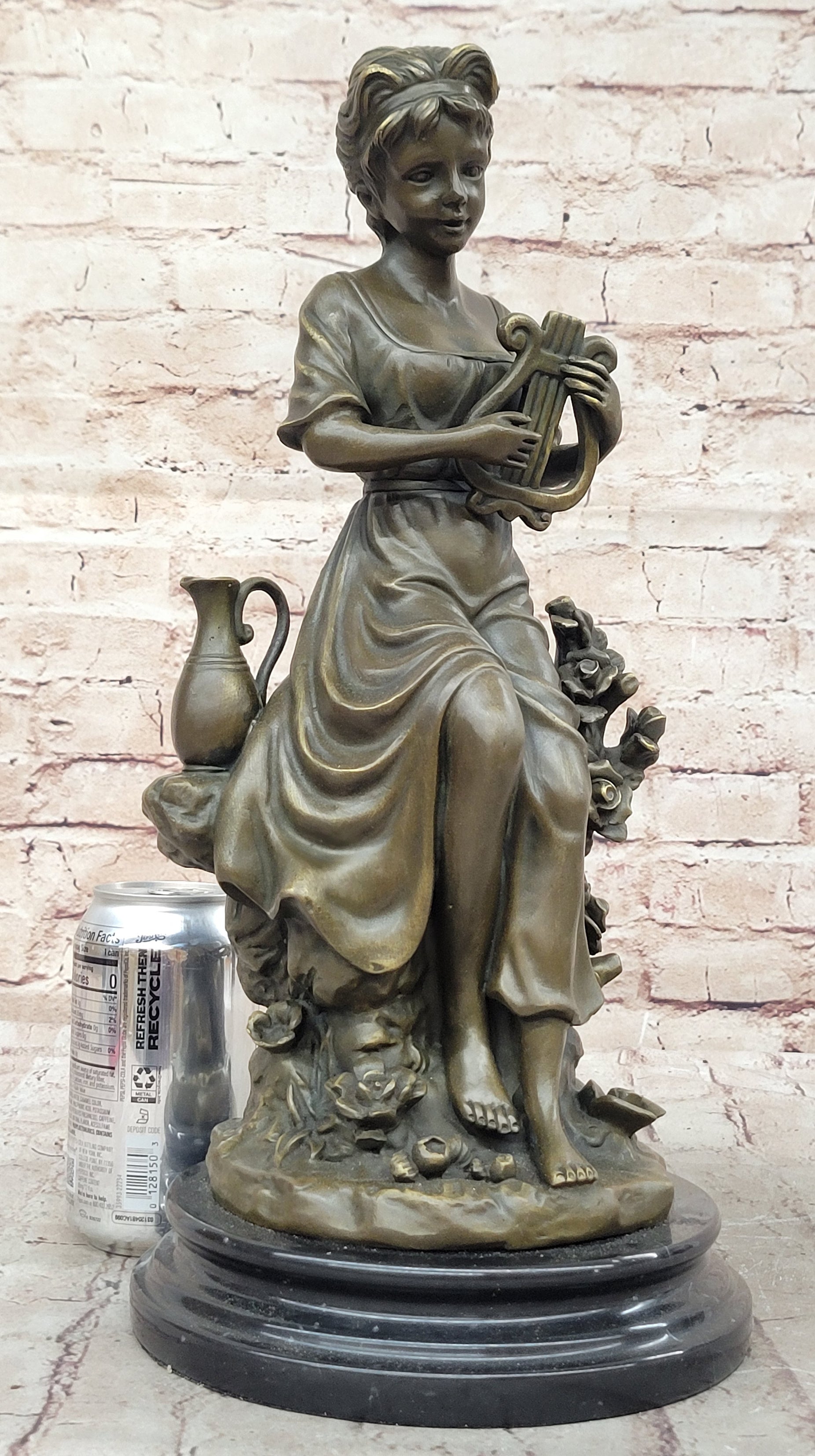 Young Girl w/ Lyre Harp Bronze Sculpture by Milo