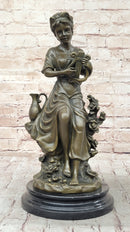 Young Girl w/ Lyre Harp Bronze Sculpture by Milo