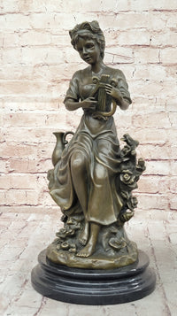 Young Girl w/ Lyre Harp Bronze Sculpture by Milo