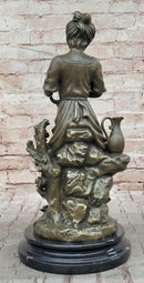 Young Girl w/ Lyre Harp Bronze Sculpture by Milo