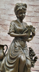 Young Girl w/ Lyre Harp Bronze Sculpture by Milo