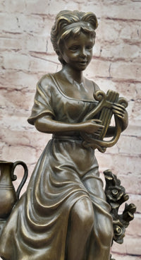 Young Girl w/ Lyre Harp Bronze Sculpture by Milo