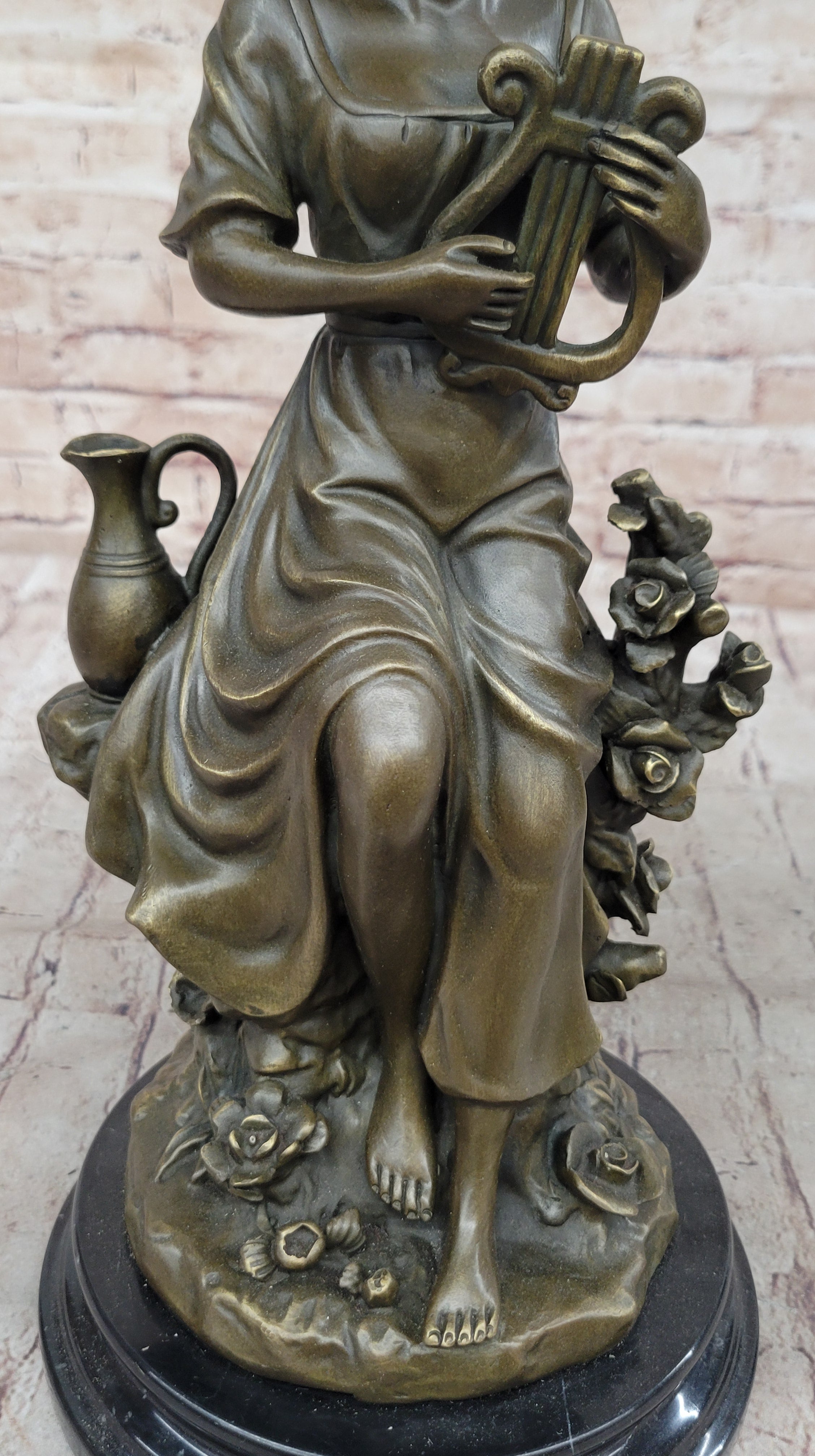 Young Girl w/ Lyre Harp Bronze Sculpture by Milo