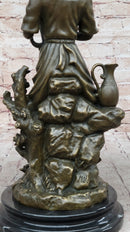 Young Girl w/ Lyre Harp Bronze Sculpture by Milo