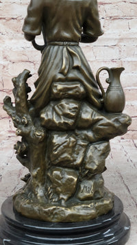 Young Girl w/ Lyre Harp Bronze Sculpture by Milo