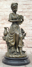 Young Girl w/ Lyre Harp Bronze Sculpture by Milo