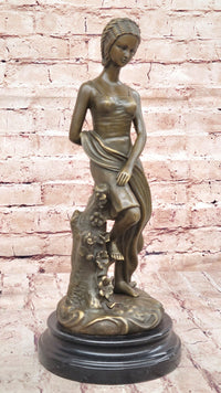 Young Girl Sitting on Tree Near Pond - Bronze Art by Milo
