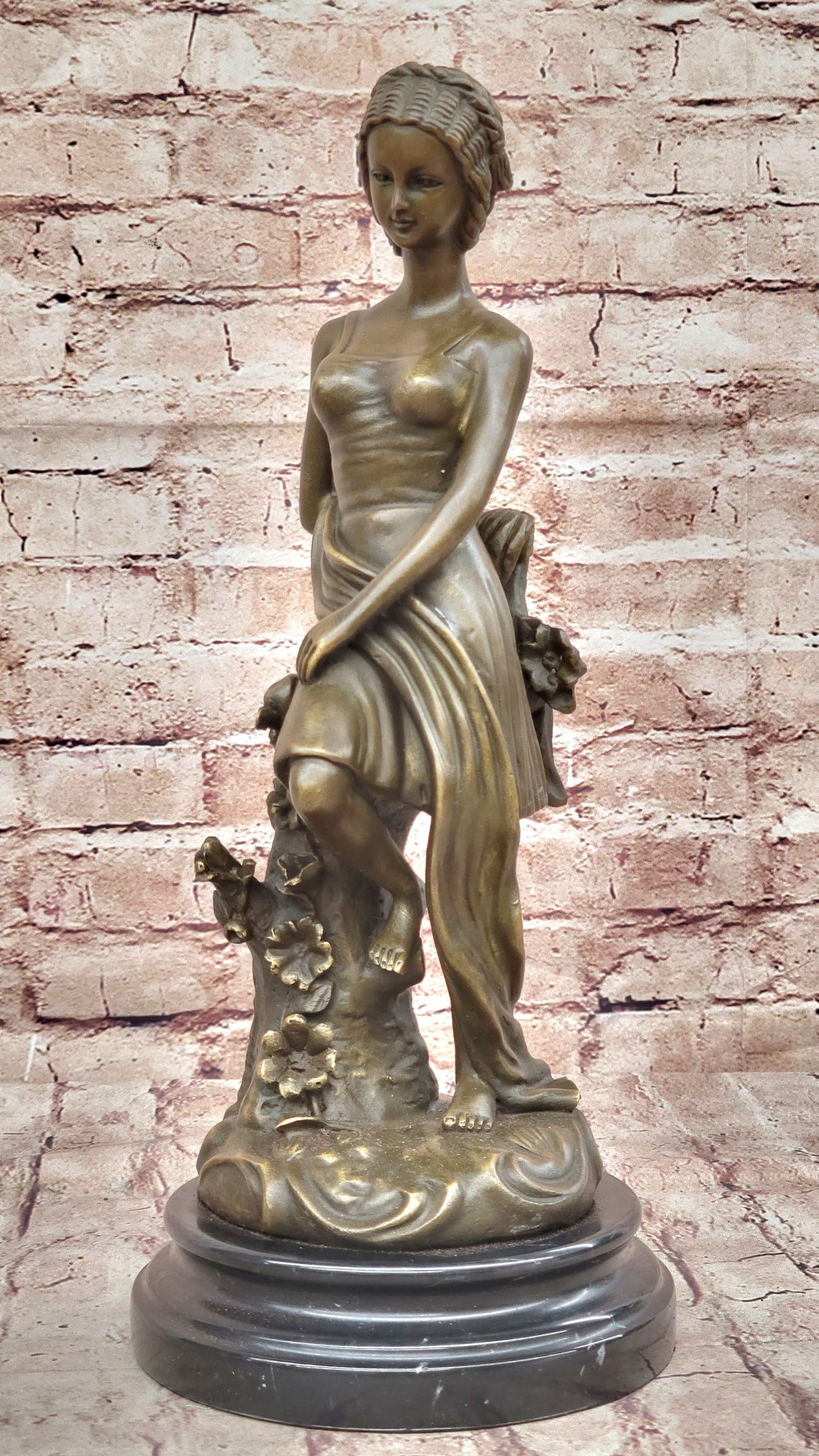 Young Girl Sitting on Tree Near Pond - Bronze Art by Milo