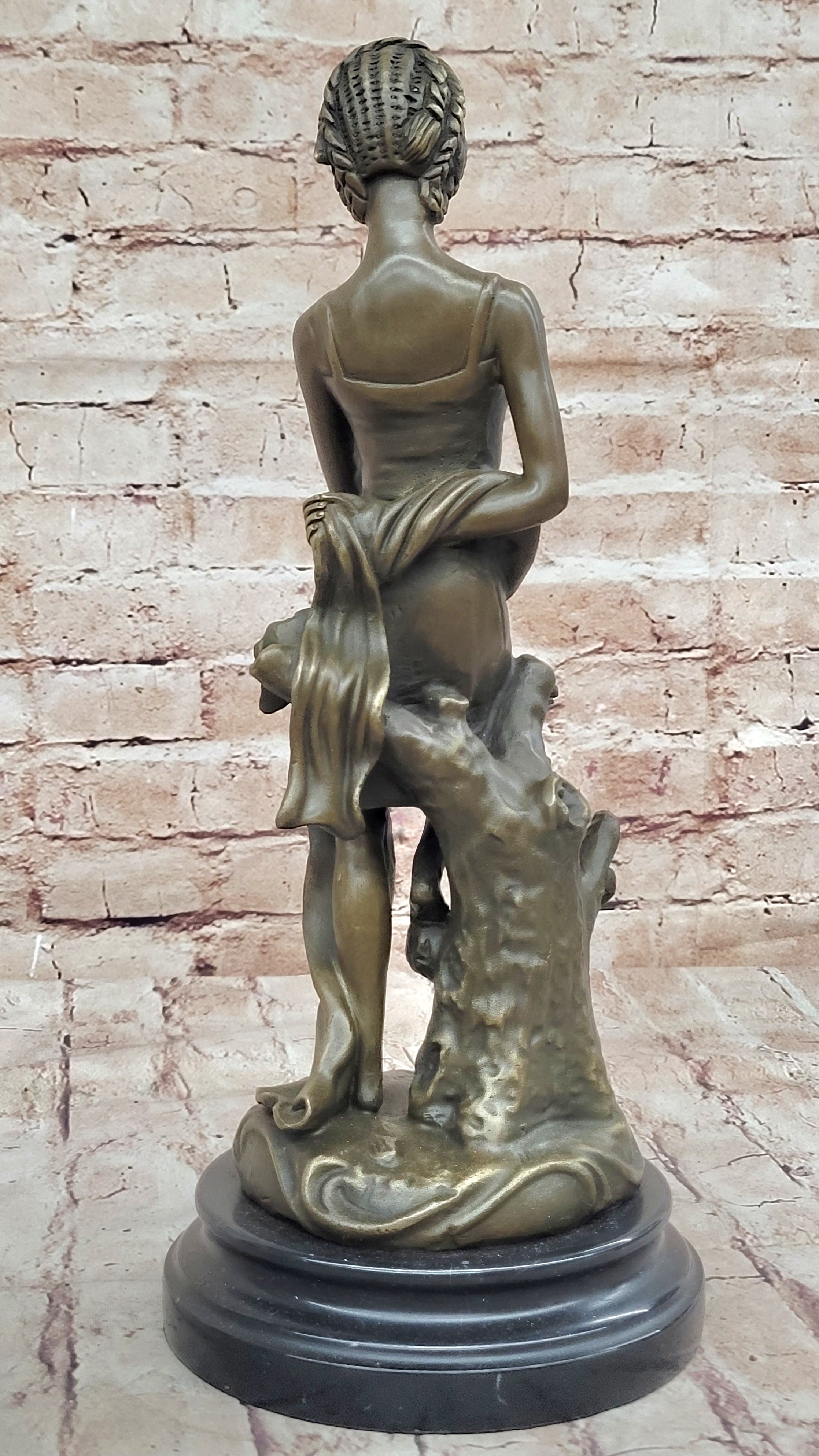 Young Girl Sitting on Tree Near Pond - Bronze Art by Milo