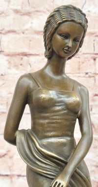 Young Girl Sitting on Tree Near Pond - Bronze Art by Milo
