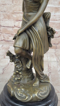 Young Girl Sitting on Tree Near Pond - Bronze Art by Milo