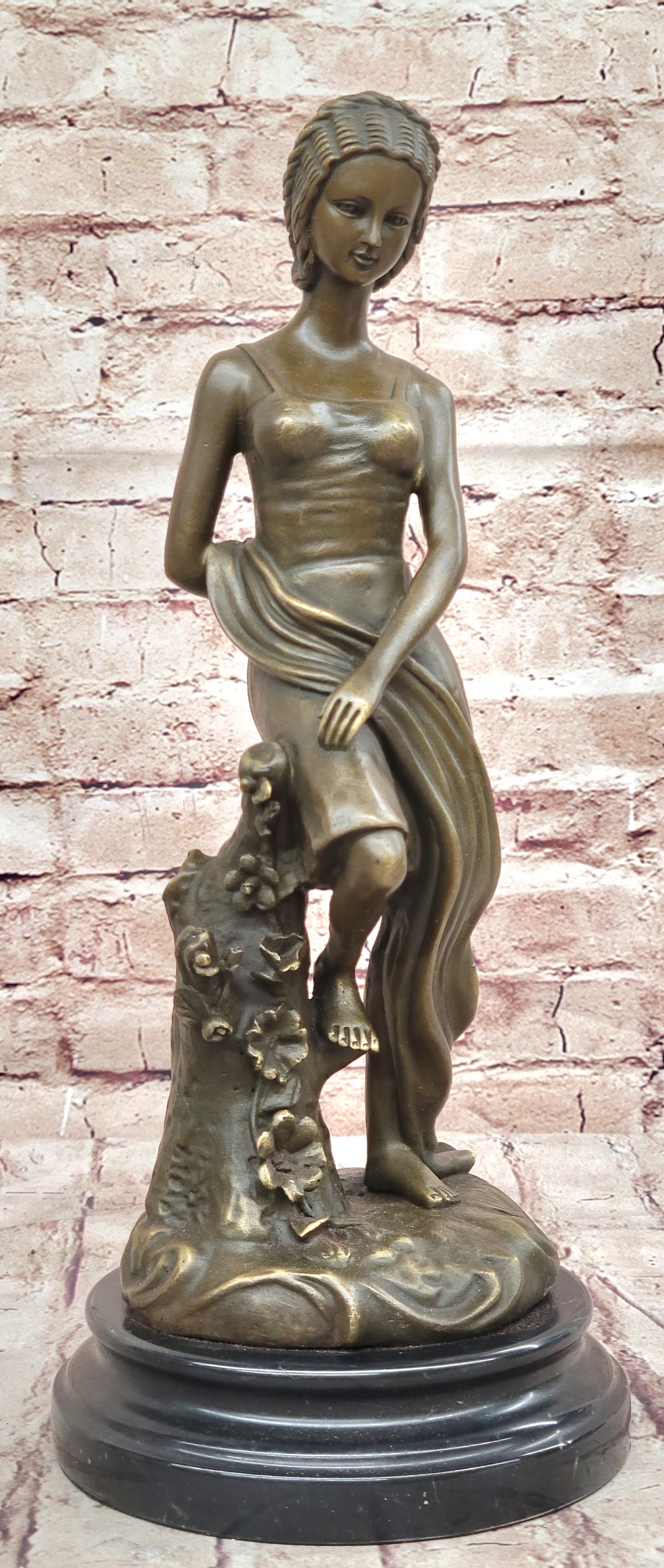Young Girl Sitting on Tree Near Pond - Bronze Art by Milo