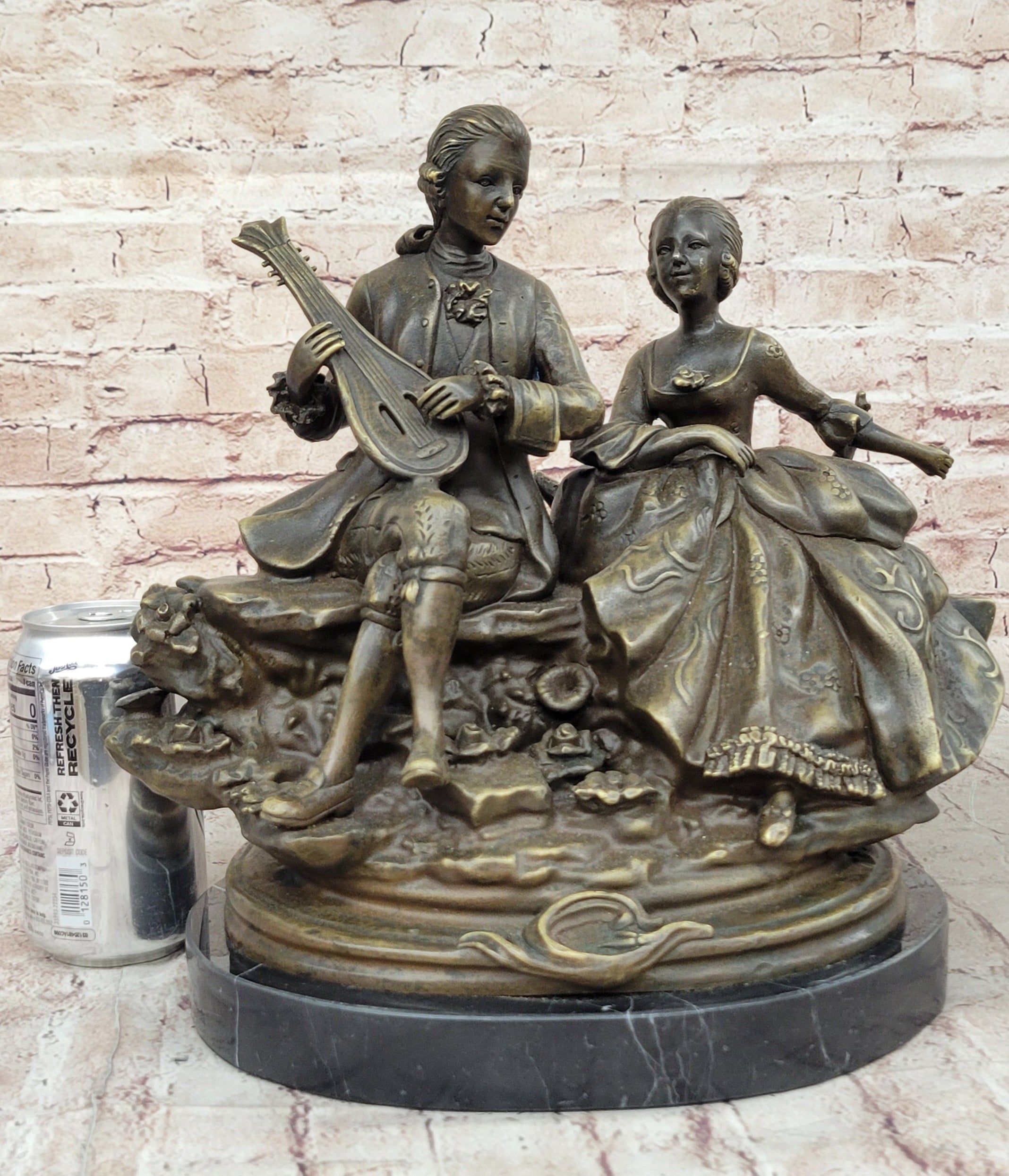 Romantic Serenade: Baroque Couple in Harmony - Bronze Sculpture