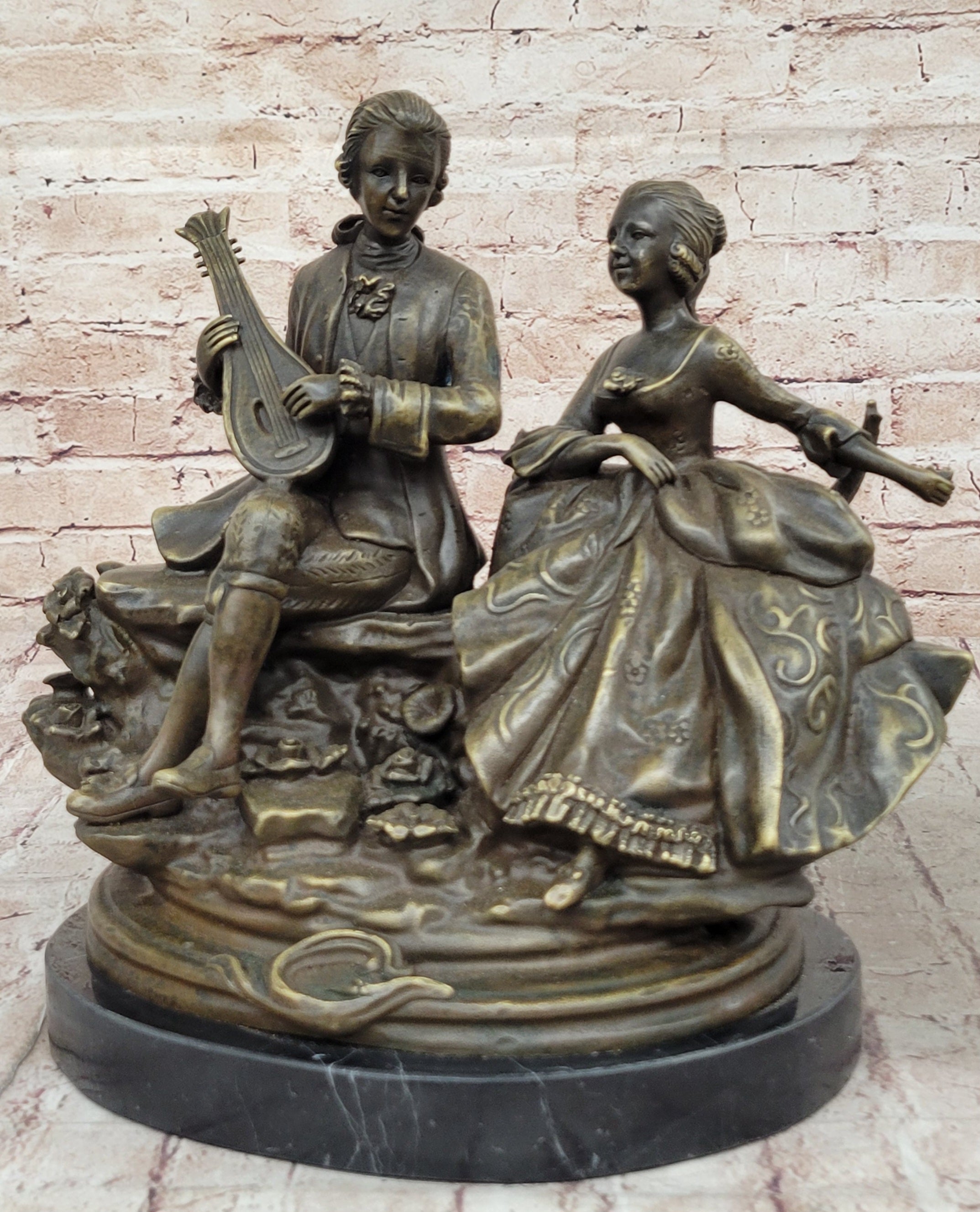 Romantic Serenade: Baroque Couple in Harmony - Bronze Sculpture