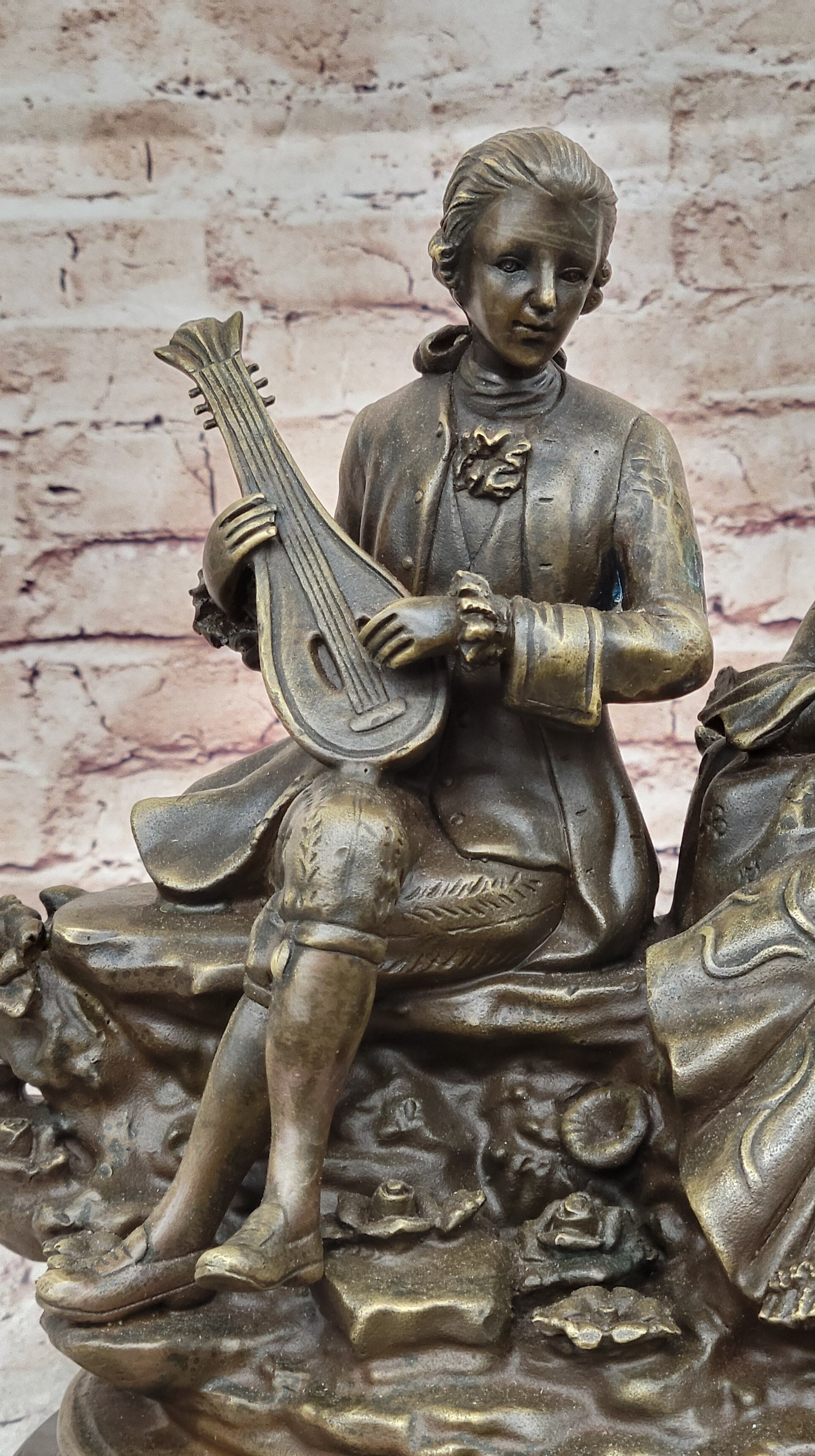 Romantic Serenade: Baroque Couple in Harmony - Bronze Sculpture