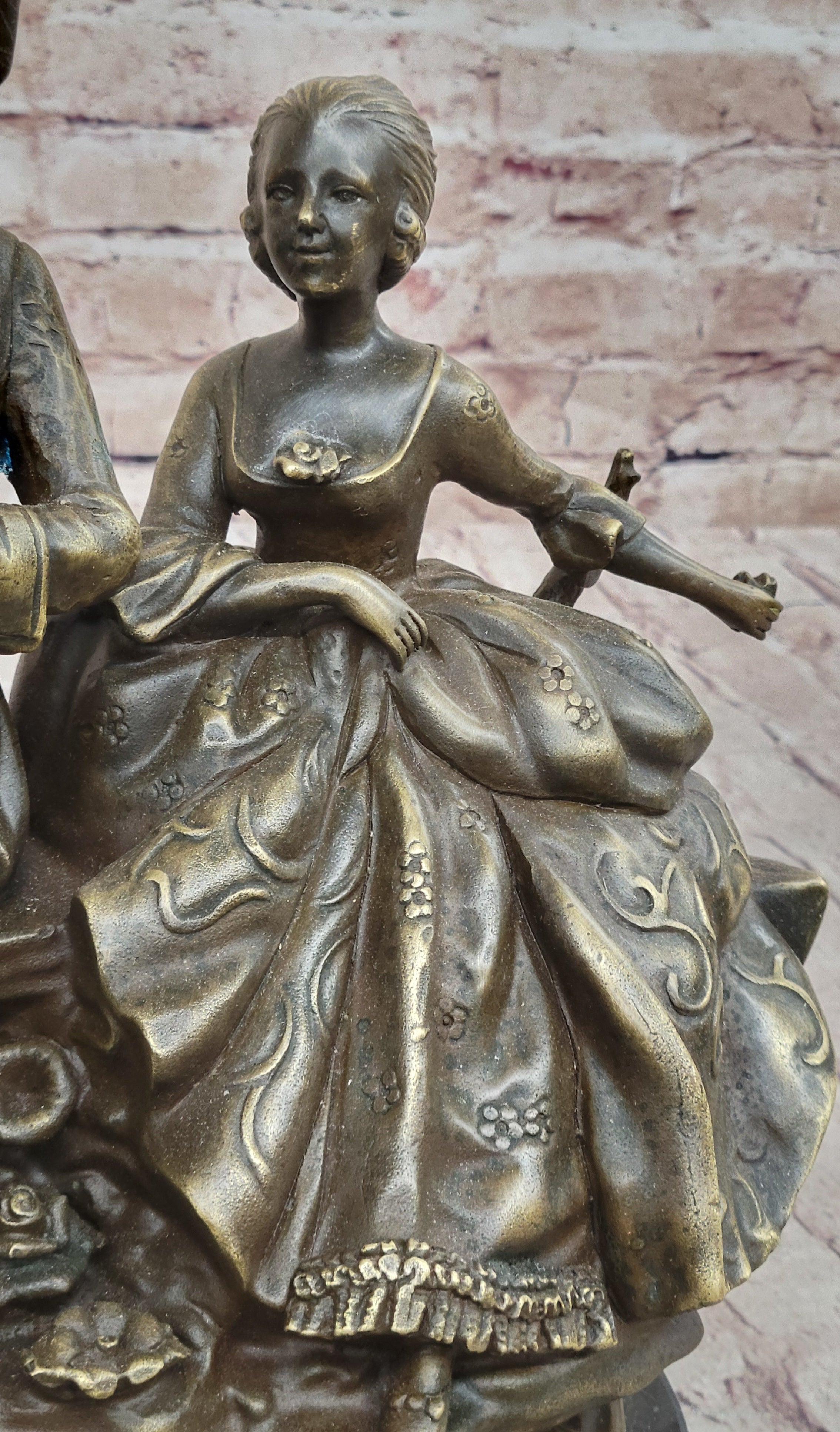 Romantic Serenade: Baroque Couple in Harmony - Bronze Sculpture