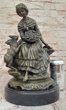 Bronze Sculpture of Young Girl with Basket and Lamb