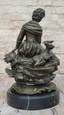 Bronze Sculpture of Young Girl with Basket and Lamb