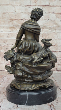 Bronze Sculpture of Young Girl with Basket and Lamb