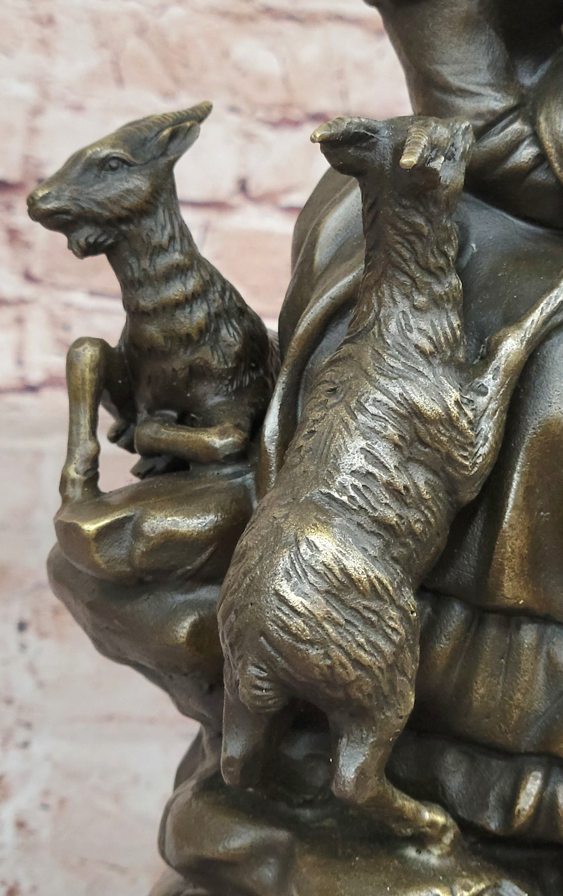 Bronze Sculpture of Young Girl with Basket and Lamb