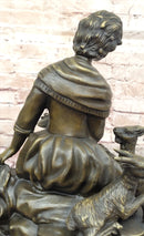 Bronze Sculpture of Young Girl with Basket and Lamb