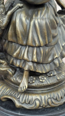 Bronze Sculpture of Young Girl with Basket and Lamb