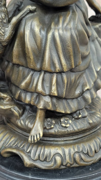 Bronze Sculpture of Young Girl with Basket and Lamb