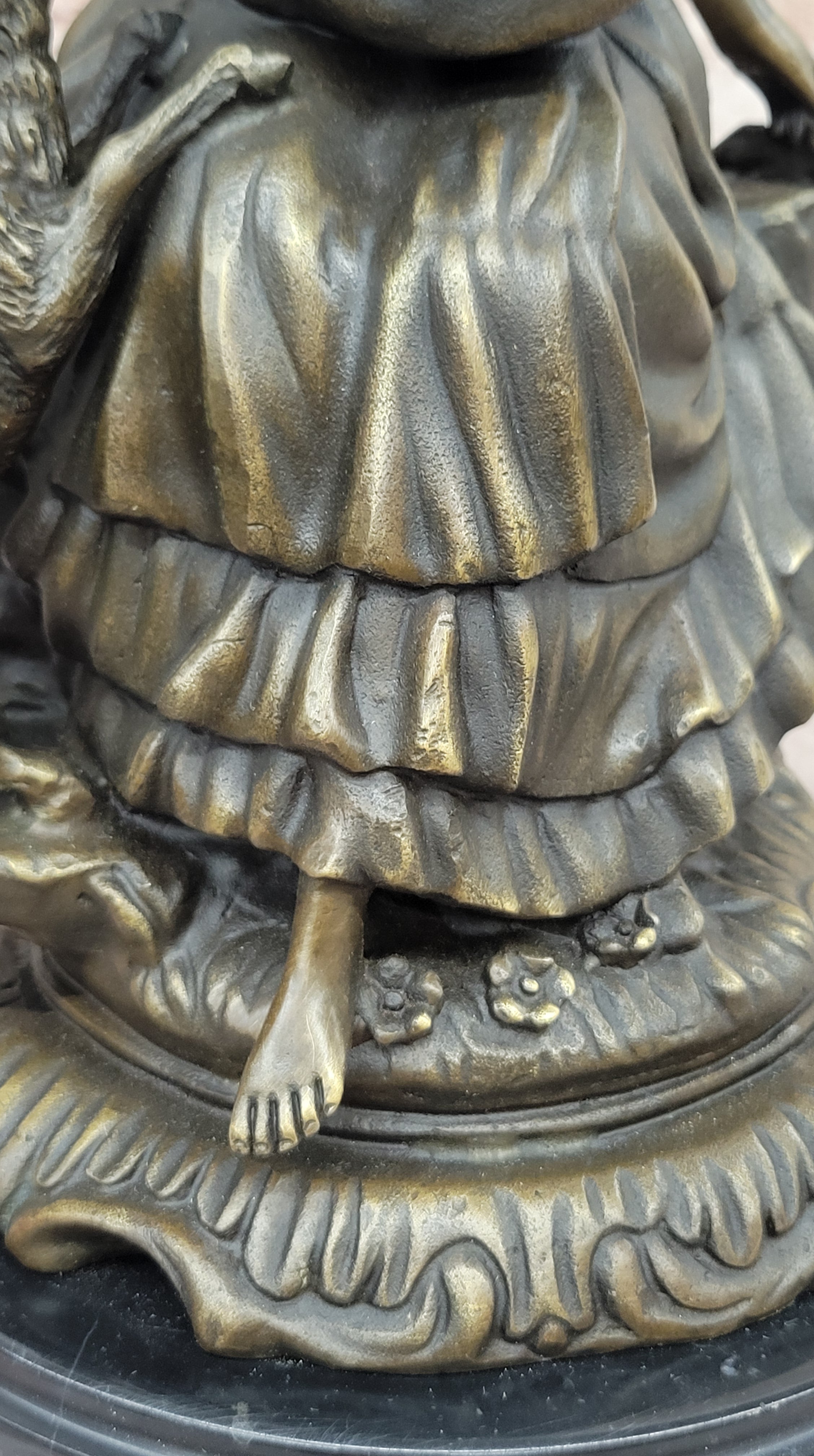 Bronze Sculpture of Young Girl with Basket and Lamb