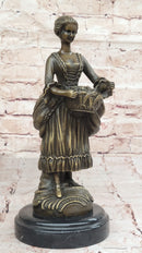 Bronze Country Maiden – Woman with Basket Sculpture