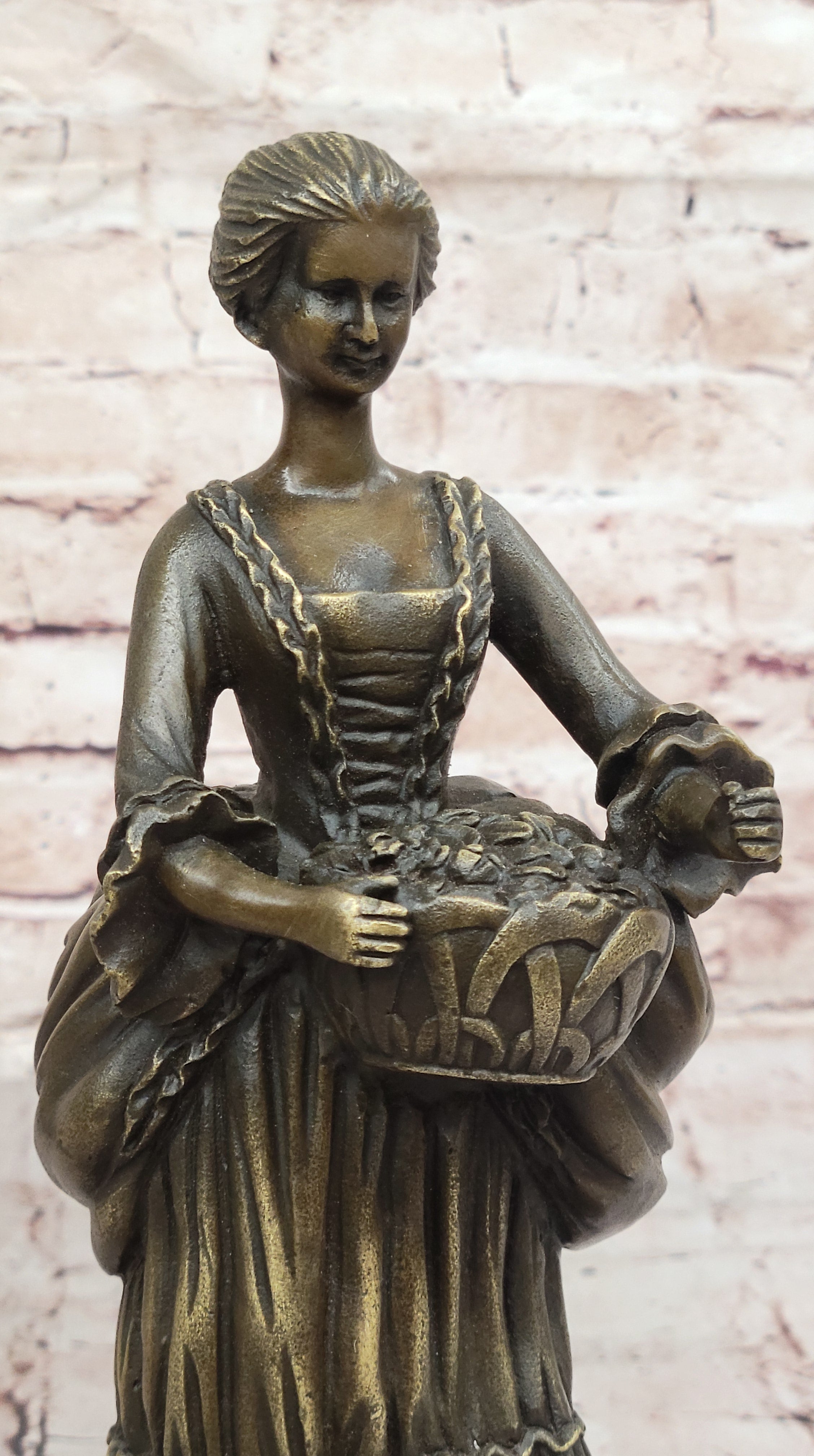 Bronze Country Maiden – Woman with Basket Sculpture