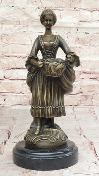Bronze Country Maiden – Woman with Basket Sculpture